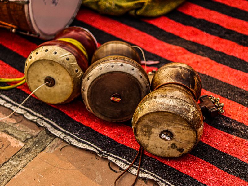 Traditional dholki drums laid out for wedding songs